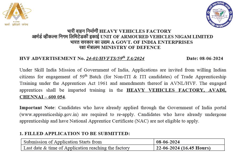 The HVF Apprentice Recruitment Application form 2024