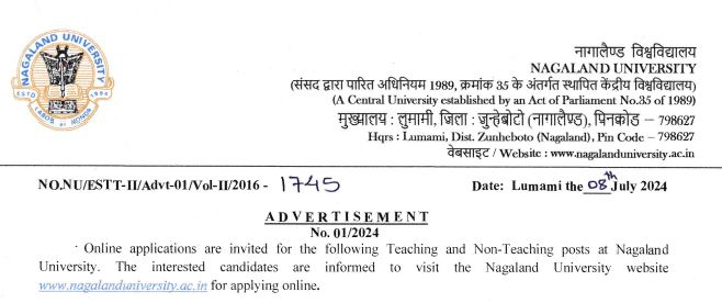 Nagaland University Recruitment 2024