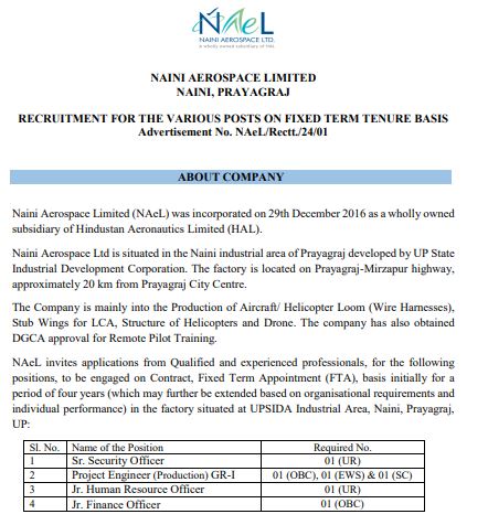 Naini Aerospace Limited Recruitment 2024