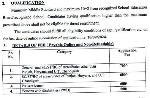 Application Fee for Punjab and Haryana High Court Peon Recruitment 2024
