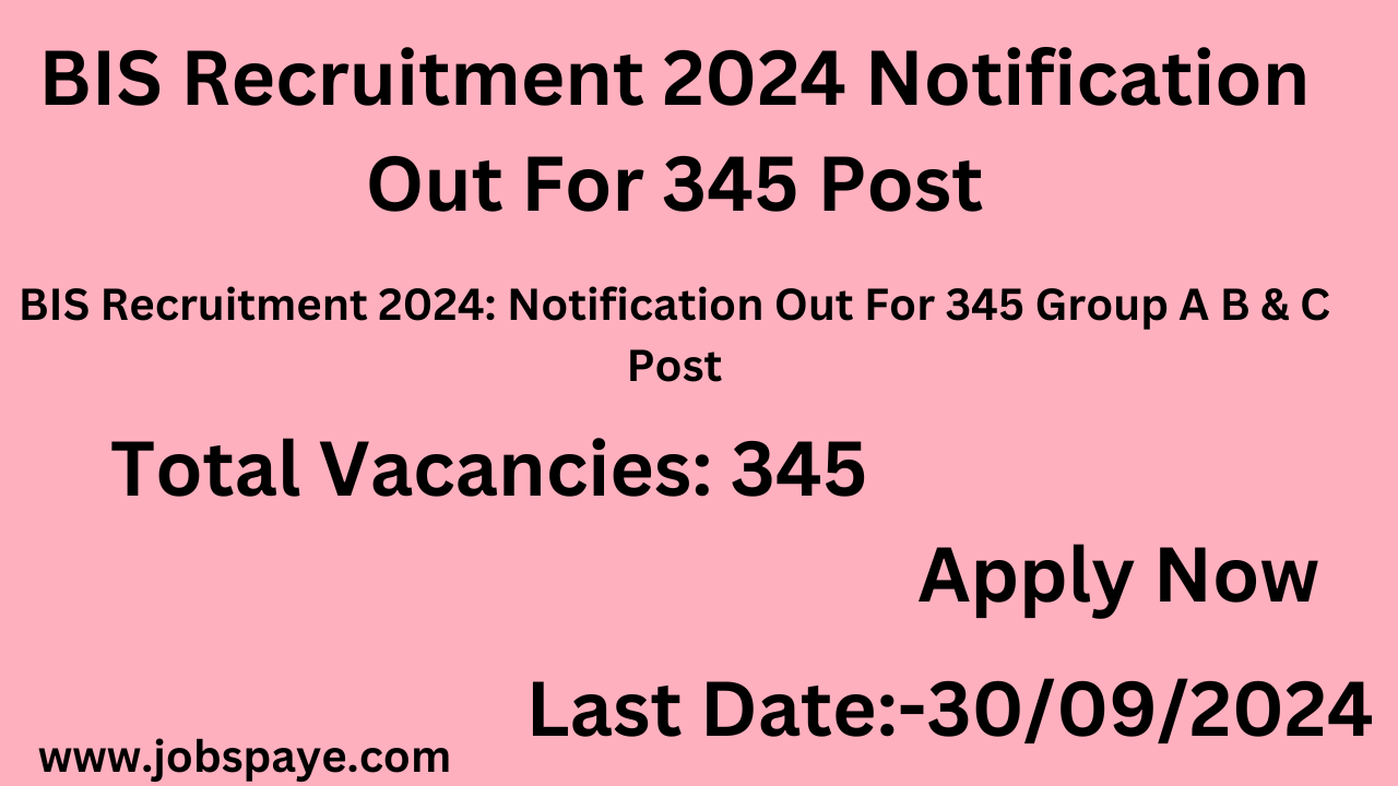 BIS Recruitment 2024 Notification Out For 345 Post