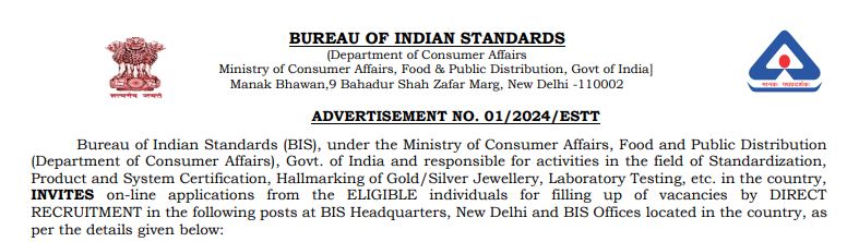 BIS Recruitment 2024 Notification BIS Recruitment 2024 Notification