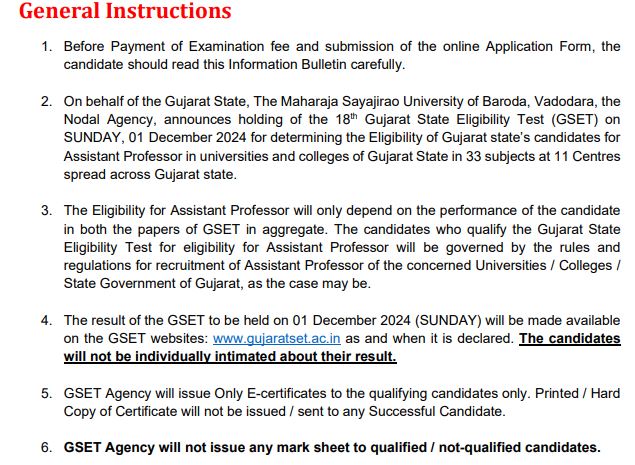 Important Information for Gujarat SET 2024 Online Form Important Information for Gujarat SET 2024 Online Form