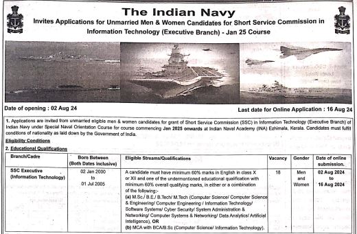 Indian Navy SSC Executive Jan 2025 Online Form