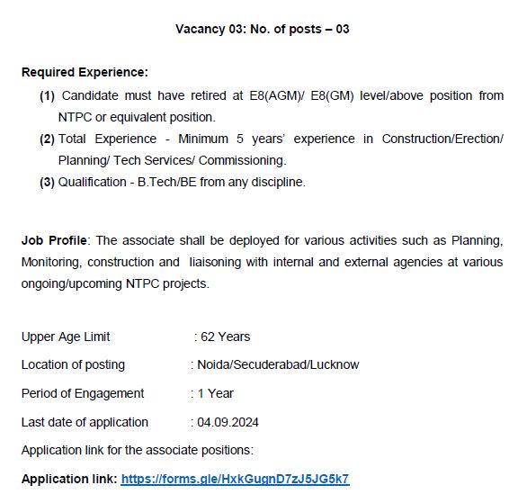 NTPC Ltd Recruitment 2024 Apply for 42 Associate Post