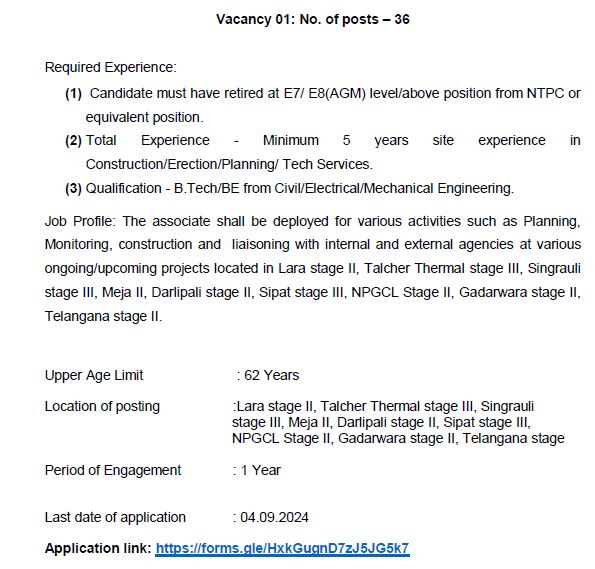 NTPC Ltd Recruitment 2024 Apply for 42 Associate Post