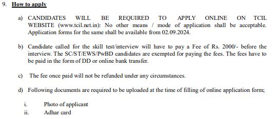 TCIL Various Vacancy Online Form 2024