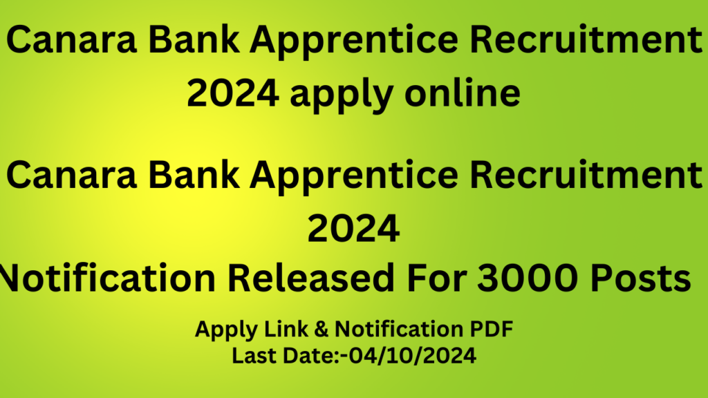 Canara Bank Apprentice Recruitment 2024 apply online