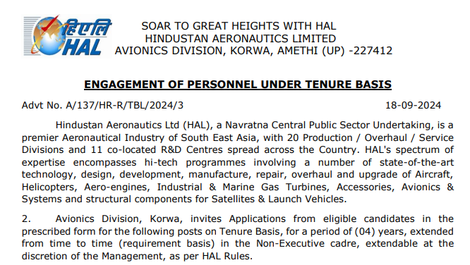 HAL Recruitment 2024 apply now online