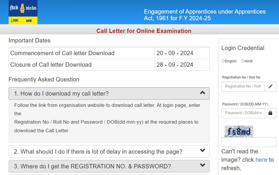 Indian Bank Apprentice 2024 Admit Card Released