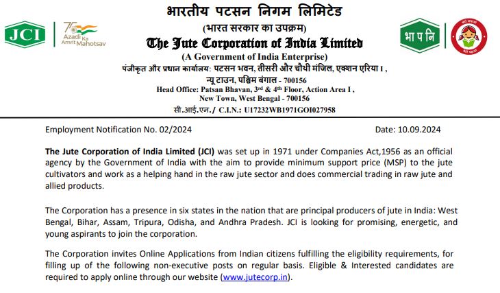 JCI Recruitment 2024 Notification Out apply online