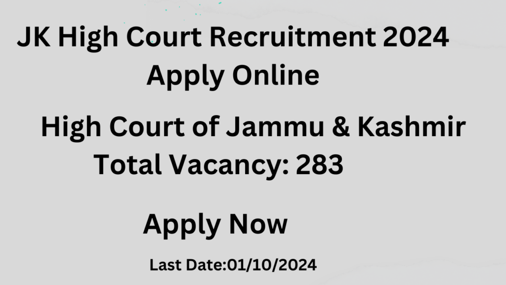 JK High Court Recruitment 2024 Apply Online