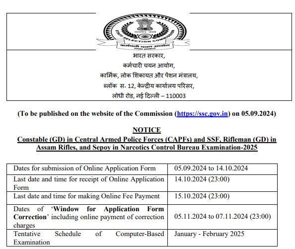 for SSC GD Constable 2025 Notification 