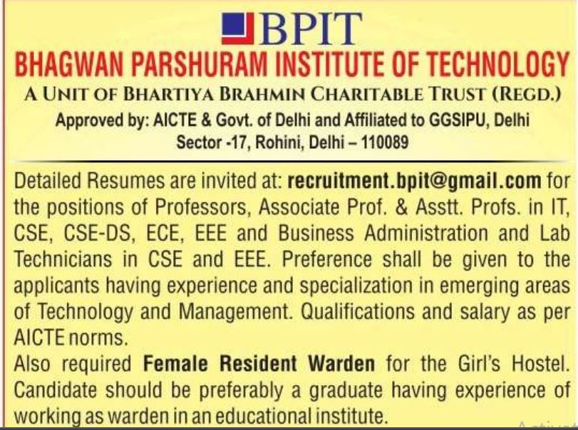 Bpit recruitment 2024 notification apply now