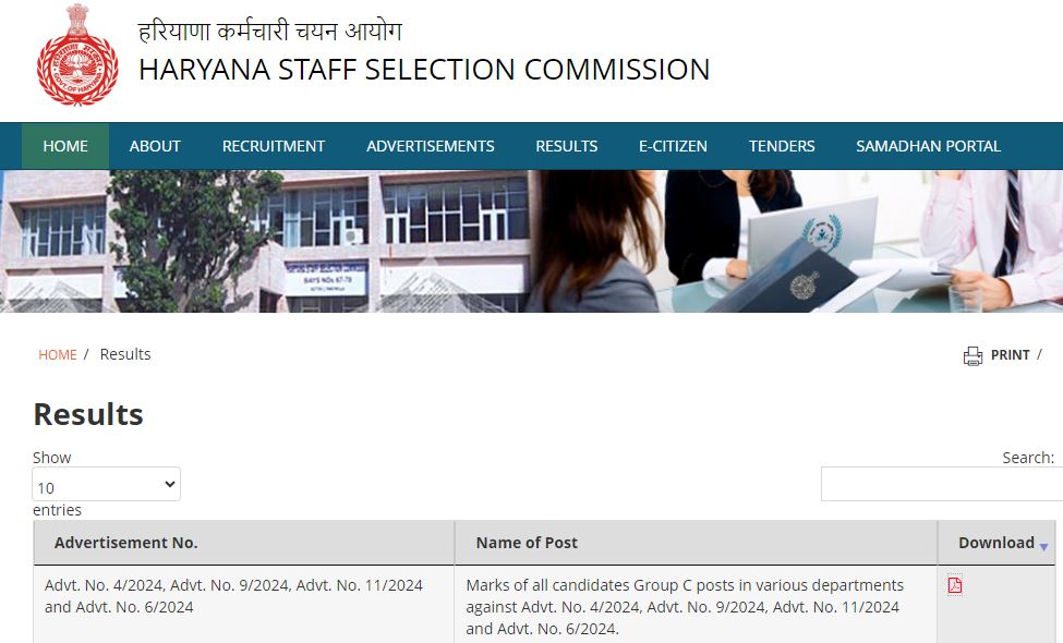 Hssc cet group c result 2024 Download link