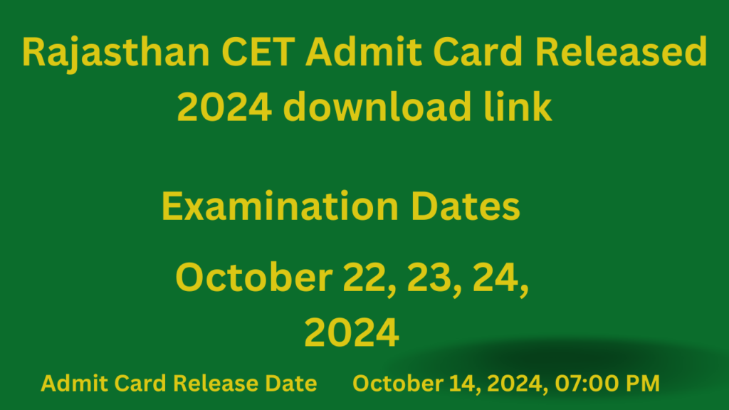 Rajasthan CET Admit Card Released 2024 download link