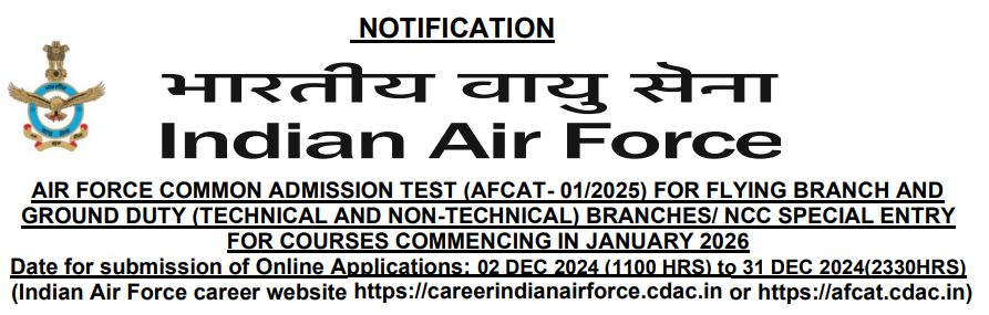 Indian Air Force Recruitment 2024 apply now Online